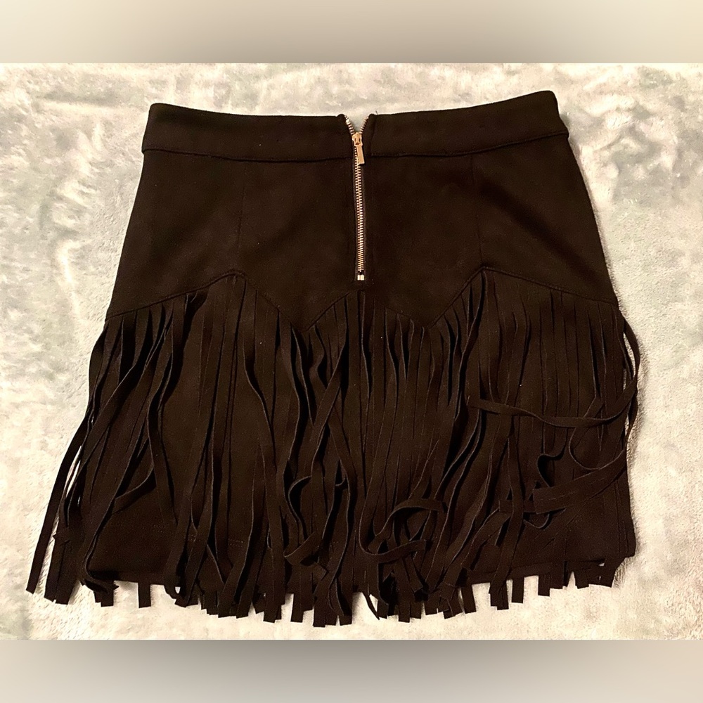 Bebe soft velvet Fringed Black Skirt